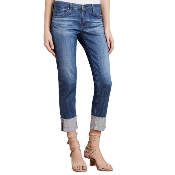 AG Adriano Goldschmied the Stevie Slim Straight Cuffed Low Rise Jeans - Picture 1 of 6